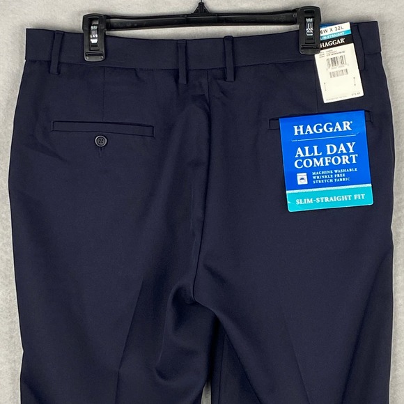 Haggar Men's 36X32 Dress Pant Slim Fit Straight Leg Dark Blue Flex Waistband NEW - Picture 6 of 13